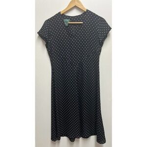 Ralph Lauren Sz 8 100% Silk Polka-Dot Cap Sleeve Little Black 30s Dress